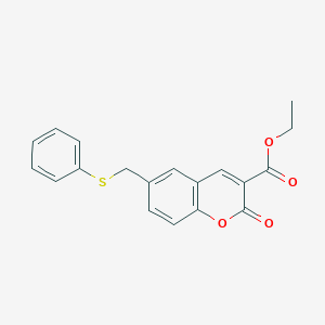 molecular formula C19H16O4S B8370622 Ethyl 6-phenylthiomethyl-2-oxo-2H-1-benzopyran-3-carboxylate 