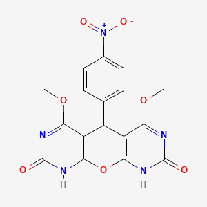 molecular formula C17H13N5O7 B8370673 4,6-Dimethoxy-5-(4-nitro-phenyl)-5H-pyrano[2,3-d 