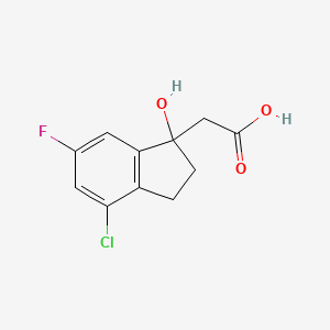 molecular formula C11H10ClFO3 B8370850 2-(4-Chloro-6-fluoro-1-hydroxy-1-indanyl)acetic acid 