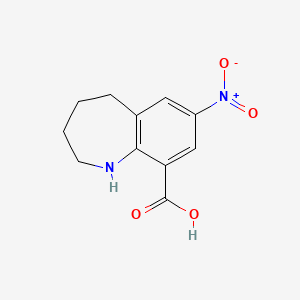 molecular formula C11H12N2O4 B8372344 7-Nitro-2,3,4,5-tetrahydro-1H-1-benzazepine-9-carboxylic acid 