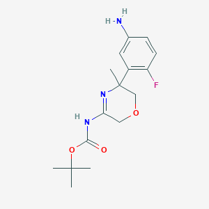 molecular formula C16H22FN3O3 B8372555 tert-Butyl (5-(5-amino-2-fluorophenyl)-5-methyl-5,6-dihydro-2H-1,4-oxazin-3-yl)carbamate 
