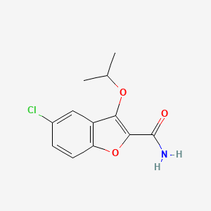 molecular formula C12H12ClNO3 B8372682 5-Chloro-3-(1-methylethoxy)-2-benzofurancarboxamide 