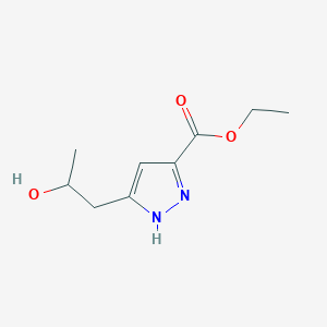molecular formula C9H14N2O3 B8373079 Ethyl 5-(2-hydroxypropyl)-1H-pyrazole-3-carboxylate 