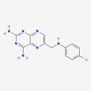 molecular formula C13H12ClN7 B8373155 6-[(4-Chloroanilino)methyl]pteridine-2,4-diamine CAS No. 57963-46-9