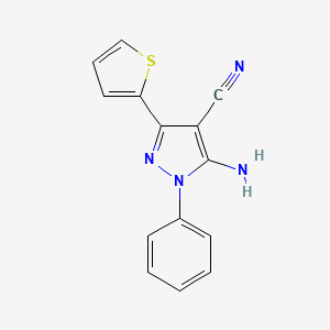 molecular formula C14H10N4S B8374406 5-Amino-1-phenyl-3-(thiophen-2-yl)pyrazole-4-carbonitrile 