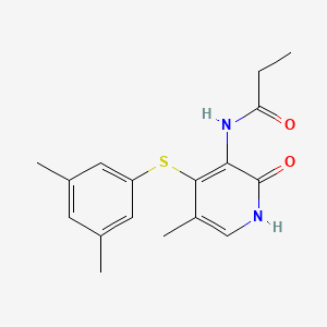 molecular formula C17H20N2O2S B8374694 Propanamide, N-(4-((3,5-dimethylphenyl)thio)-1,2-dihydro-5-methyl-2-oxo-3-pyridinyl)- CAS No. 172470-00-7