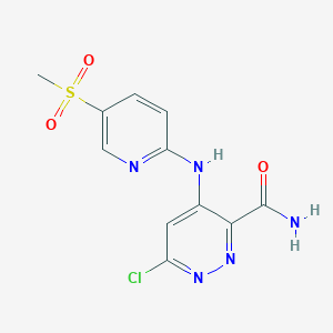 molecular formula C11H10ClN5O3S B8375204 6-Chloro-4-(5-(methylsulfonyl)pyridin-2-ylamino)pyridazine-3-carboxamide 