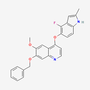 molecular formula C26H21FN2O3 B8375254 4-(4-fluoro-2-methyl-1H-indol-5-yloxy)-6-methoxy-7-benzyloxyquinoline 