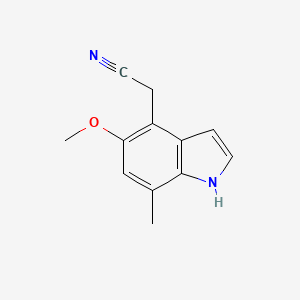 molecular formula C12H12N2O B8375279 2-(5-Methoxy-7-methyl-1H-indol-4-yl)acetonitrile 