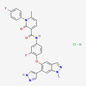 molecular formula C30H23ClF2N6O3 B8375297 N-(3-fluoro-4-(1-methyl-6-(1H-pyrazol-4-yl)-1H-indazol-5-yloxy)phenyl)-1-(4-fluorophenyl)-6-methyl-2-oxo-1,2-dihydropyridine-3-carboxamide hydrochloride 