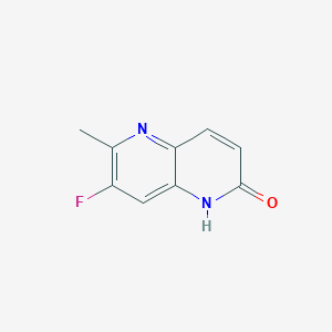 molecular formula C9H7FN2O B8375305 7-fluoro-6-methyl-1,5-naphthyridin-2(1H)-one 