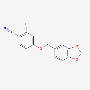 molecular formula C15H10FNO3 B8375392 4-(1,3-Benzodioxol-5-ylmethoxy)-2-fluorobenzonitrile 