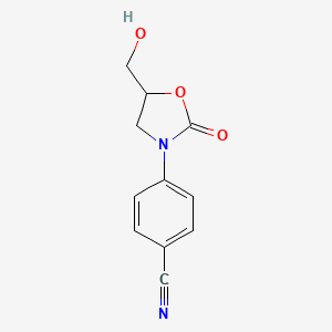 molecular formula C11H10N2O3 B8375459 4-(2-Oxo-5-hydroxymethyloxazolidin-3-yl)benzonitrile 