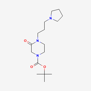 molecular formula C16H29N3O3 B8375656 Tert-butyl 3-oxo-4-(3-pyrrolidin-1-yl-propyl)piperazinecarboxylate 