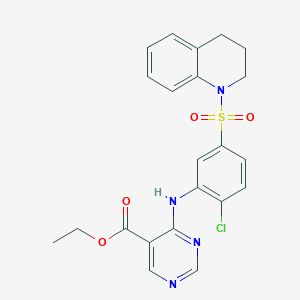 molecular formula C22H21ClN4O4S B8375864 ethyl 4-[2-chloro-5-(3,4-dihydroquinolin-1(2H)-yl sulfonyl)phenylamino]pyrimidine-5-carboxylate 