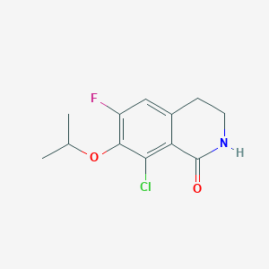 molecular formula C12H13ClFNO2 B8376215 8-chloro-6-fluoro-7-(propan-2-yloxy)-3,4-dihydroisoquinolin-1(2H)-one 