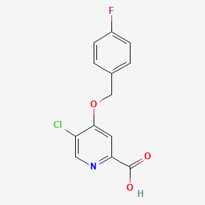 molecular formula C13H9ClFNO3 B8376216 5-Chloro-4-(4-fluoro-benzyloxy)-pyridine-2-carboxylic acid 