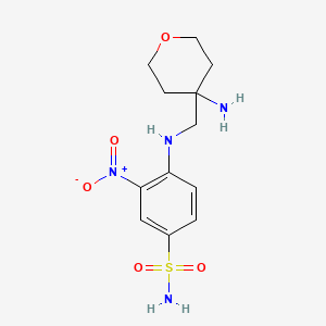 molecular formula C12H18N4O5S B8376219 4-((4-aminotetrahydro-2H-pyran-4-yl)methylamino)-3-nitrobenzenesulfonamide 