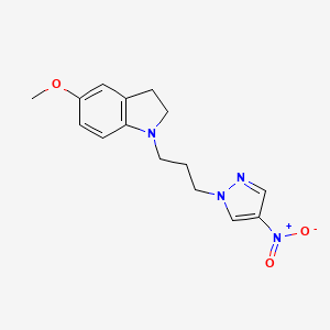 molecular formula C15H18N4O3 B8377059 5-methoxy-1-(3-(4-nitro-1H-pyrazol-1-yl)propyl)indoline 