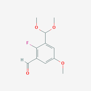 molecular formula C11H13FO4 B8377191 3-Dimethoxymethyl-2-fluoro-5-methoxybenzaldehyde 