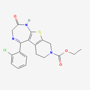 molecular formula C19H18ClN3O3S B8377590 8H-Pyrido[4',3':4,5]thieno[2,3-e]-1,4-diazepine-8-carboxylicacid,5-(2-chlorophenyl)-1,2,3,6,7,9-hexahydro-2-oxo-,ethylester 