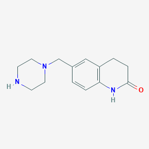 molecular formula C14H19N3O B8377844 1-(2-Oxo-1,2,3,4-tetrahydroquinoline-6-ylmethyl)piperazine 