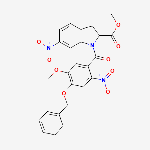 molecular formula C25H21N3O9 B8378112 Methyl 1-(4-(benzyloxy)-5-methoxy-2-nitrobenzoyl)-6-nitroindoline-2-carboxylate 
