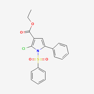 molecular formula C19H16ClNO4S B8378160 Ethyl 2-chloro-5-phenyl-1-(phenylsulfonyl)-1H-pyrrole-3-carboxylate 