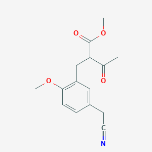 molecular formula C15H17NO4 B8378195 Methyl 2-(5-(cyanomethyl)-2-methoxybenzyl)-3-oxobutanoate 