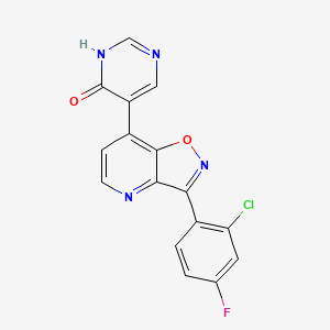 molecular formula C16H8ClFN4O2 B8378281 5-(3-(2-Chloro-4-fluorophenyl)isoxazolo[4,5-b]pyridin-7-yl)pyrimidin-4-ol 