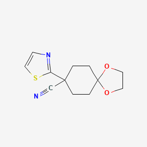 molecular formula C12H14N2O2S B8378550 8-(1,3-Thiazol-2-yl)-1,4-dioxaspiro[4.5]decane-8-carbonitrile 