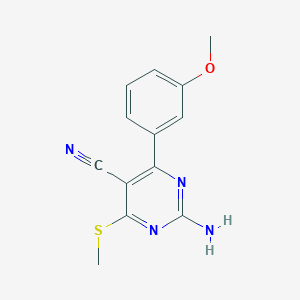 molecular formula C13H12N4OS B8378749 2-Amino-4-(m-methoxyphenyl)-6-(methylthio)-pyrimidine-5-carbonitrile 