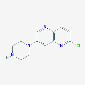 molecular formula C12H13ClN4 B8379028 2-Chloro-7-(piperazin-1-yl)-1,5-naphthyridine 