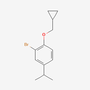 molecular formula C13H17BrO B8379386 2-Bromo-1-cyclopropylmethoxy-4-(propan-2-yl)benzene 