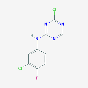 molecular formula C9H5Cl2FN4 B8379442 2-Chloro-4-(3-chloro-4-fluoroanilino)-1,3,5-triazine 