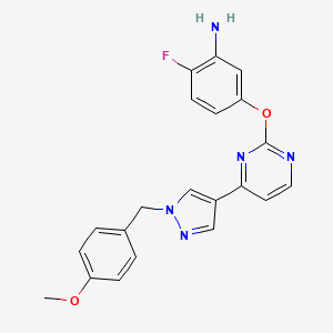 molecular formula C21H18FN5O2 B8379811 5-(4-(1-(4-methoxybenzyl)-1H-pyrazol-4-yl)pyrimidin-2-yloxy)-2-fluorobenzenamine 