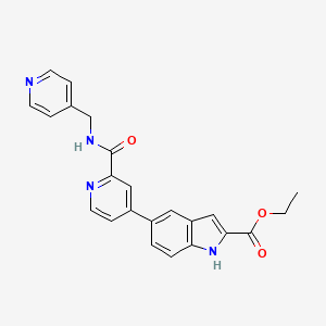 molecular formula C23H20N4O3 B8380803 5-{2-[(Pyridin-4-ylmethyl)-carbamoyl]-pyridin-4-yl}-1H-indole-2-carboxylic acid ethyl ester 