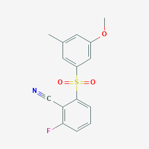 molecular formula C15H12FNO3S B8380919 6-Fluoro-2-[(3-methoxy-5-methylphenyl)sulfonyl]benzenecarbonitrile 