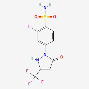 molecular formula C10H7F4N3O3S B8381255 2-Fluoro4-(5-hydroxy-3-trifluoromethyl-pyrazol-1-YL)-benzenesulfonamide 