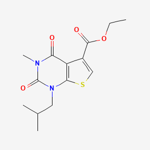molecular formula C14H18N2O4S B8381261 Ethyl 3-methyl-1-(2-methylpropyl)-2,4-dioxo-1,2,3,4-tetrahydro-thieno[2,3-d]pyrimidine-5-carboxylate 