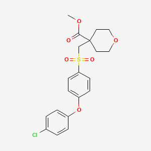 molecular formula C20H21ClO6S B8381424 4-[4-(4-Chlorophenoxy)phenylsulfonylmethyl]-tetrahydropyran-4-carboxylic acid methyl ester 
