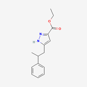 molecular formula C15H18N2O2 B8381841 5-(2-phenylpropyl)-1H-pyrazole-3-carboxylic acid ethyl ester 