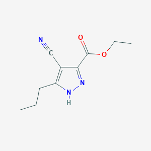 molecular formula C10H13N3O2 B8382212 4-Cyano-5-propyl-2H-pyrazole-3-carboxylic acid ethyl ester 
