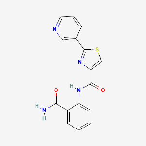 molecular formula C16H12N4O2S B8382240 N-[2-(Aminocarbonyl)phenyl]-2-(3-pyridinyl)-4-thiazolecarboxamide 