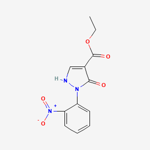 molecular formula C12H11N3O5 B8382296 5-hydroxy-1-(2-nitrophenyl)-1H-pyrazole-4-carboxylic acid, ethyl ester 
