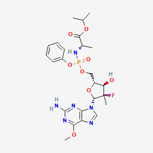 molecular formula C24H32FN6O8P B8382301 (2S)-isopropyl 2-(((((2R,3R,4R,5R)-5-(2-amino-6-methoxy-9H-purin-9-yl)-4-fluoro-3-hydroxy-4-methyltetrahydrofuran-2-yl)methoxy)(phenoxy)phosphoryl)amino)propanoate 