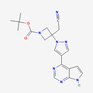 molecular formula C19H21N7O2 B8382415 tert-Butyl 3-(4-(7H-pyrrolo[2,3-d]pyrimidin-4-yl)-1H-pyrazol-1-yl)-3-(cyanomethyl)azetidine-1-carboxylate 