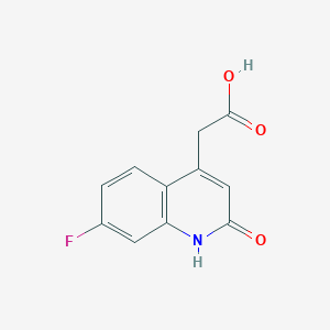 molecular formula C11H8FNO3 B8382696 7-Fluoro-2-oxo-1,2-dihydro-4-quinolineacetic acid 