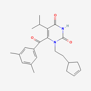 molecular formula C23H28N2O3 B8382752 1-[2-(Cyclopent-3-en-1-yl)ethyl]-5-isopropyl-6-(3,5-dimethylbenzoyl)-2,4-pyrimidinedione 