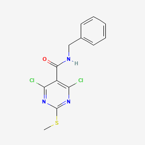 molecular formula C13H11Cl2N3OS B8382902 4,6-Dichloro-2-methylsulfanylpyrimidine-5-carboxylic acid benzylamide 